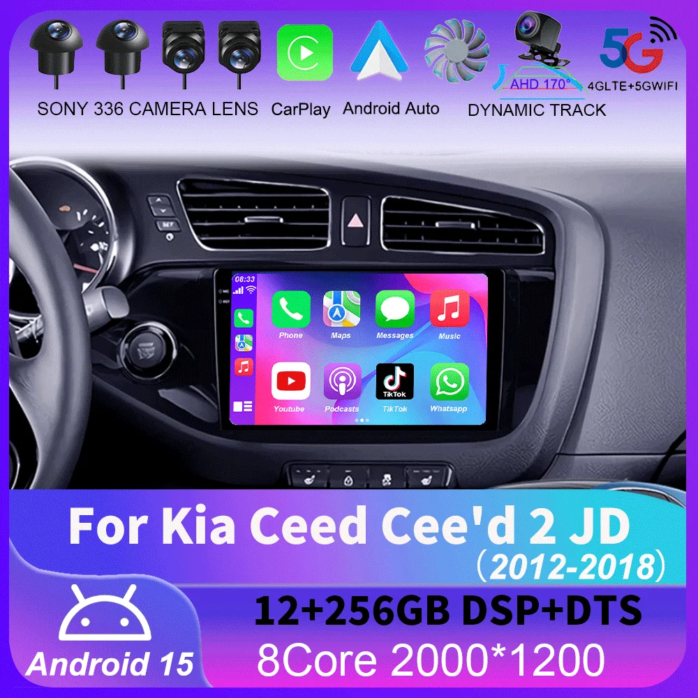 

Android 15 Carplay Car Radio For Kia Ceed Cee'd 2 JD 2012-2018 Navigation GPS Multimedia Player WiFi+4G stereo BT 360 Camera DSP