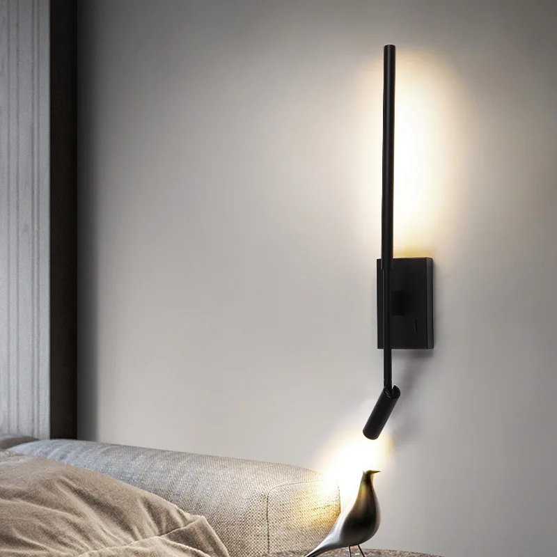 Minimalist LED Strip Wall Lamps with Switch for Home Decor Reading Light for Living Room Sofa Bedroom Rotary Bedside Sconce