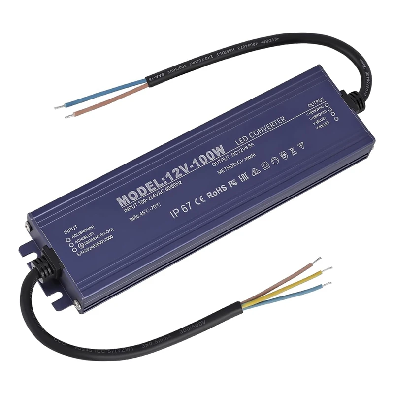 

12V LED Driver IP67 Waterproof 12V 100W Power Supply Transformer 100-264V AC To 12Volt DC Low Voltage Output,For Light