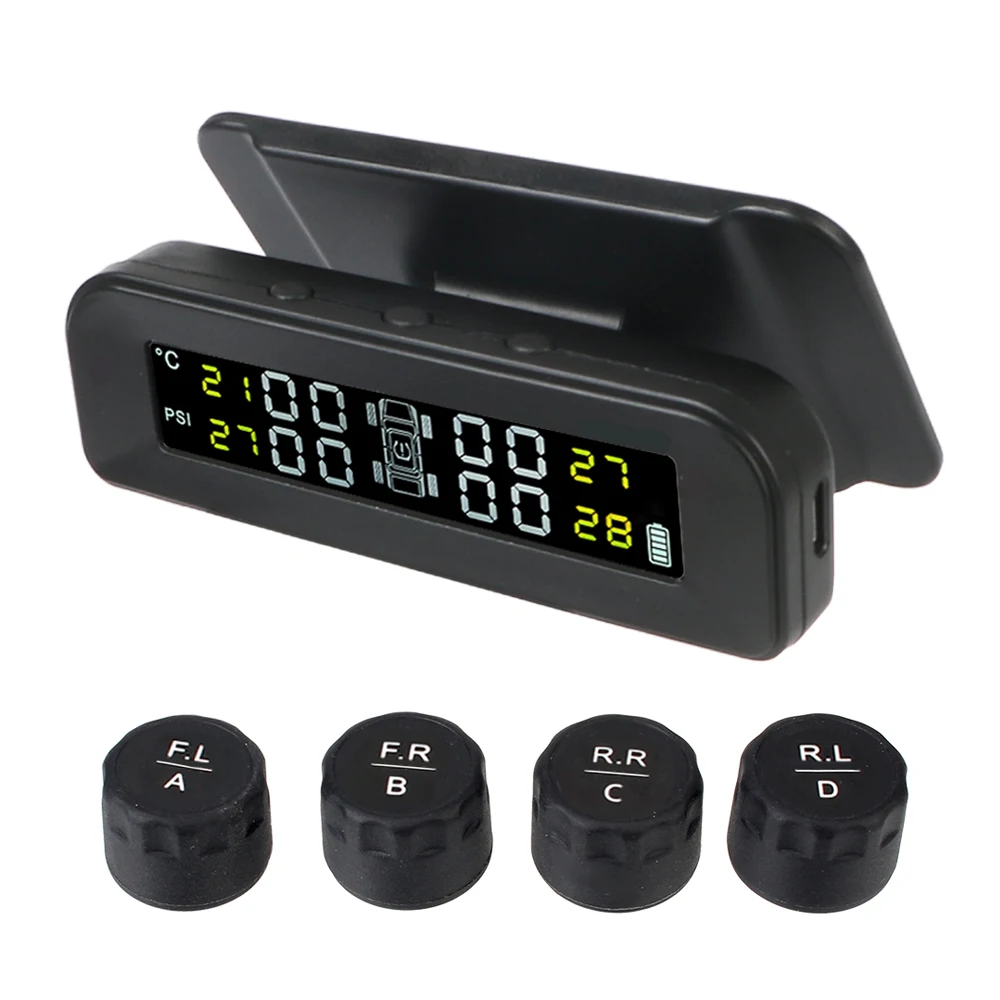 With 4 External Sensors Tire Pressure Monitoring System Solar Power Auto Security Alarm