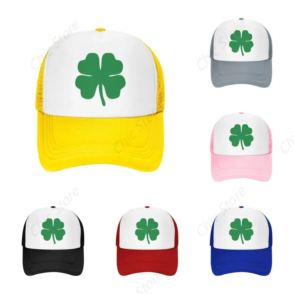 Green 4 Leaf Clover Trucker Hat - Mesh Baseball Snapback Cap for Men or Women Outdoors Daily GYM Headwear