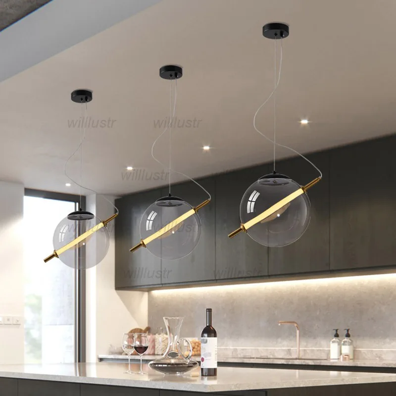 LED Tube Suspension Light Smoke Glass Ball Pendant Lamp Luxury Art Cafe Hotel Bar Creative Hanging Ceiling Chandelier