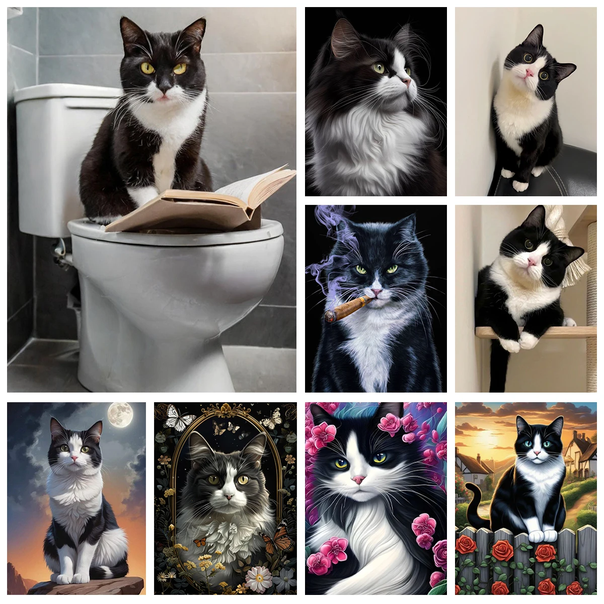 

Новый корова кошка DIY комплект алмазной живописи черно-белые кошки портрет Алмазная вышивка мозаика картина маслом ручной подарок домашний декор