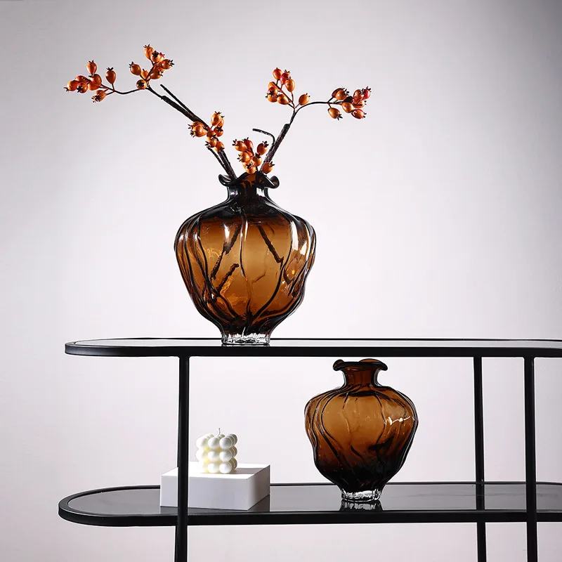 Water Drop Wave Vase Coffee Color Three-dimensional Countertop Soft Insert Home Living Room Desktop Decoration Sample Decoration