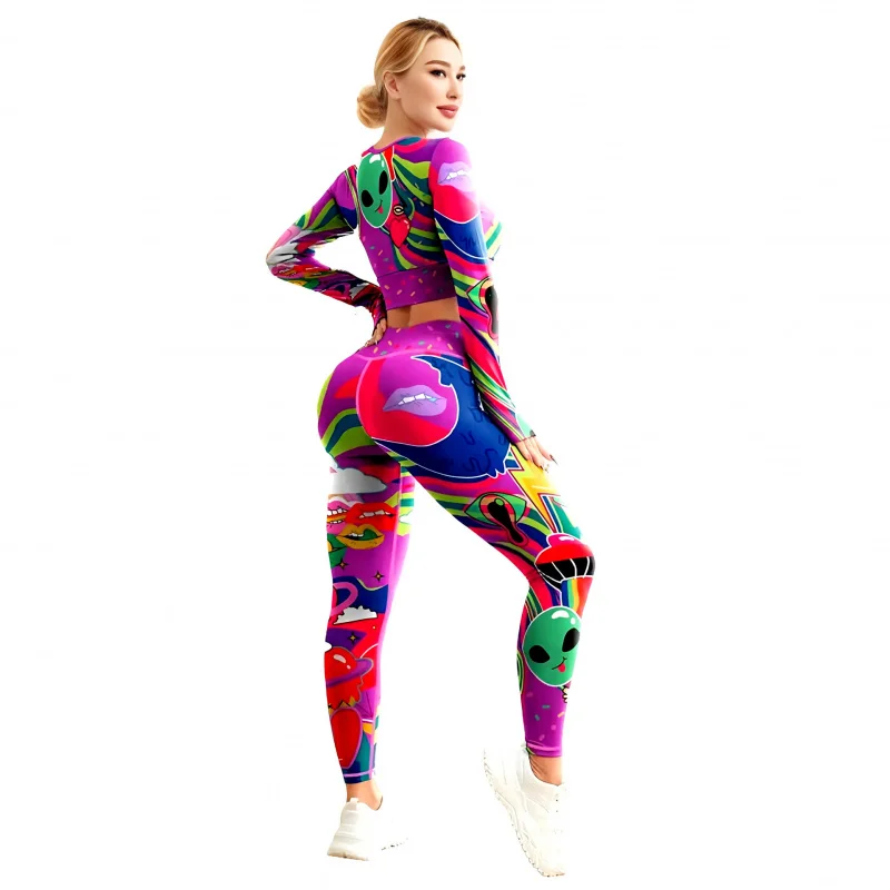 

LEOSOXS Women's 2-Piece Yoga Set Digital Print Comfortable Breathable Sports Gym Cycling Workout Clothing with Butt Lift