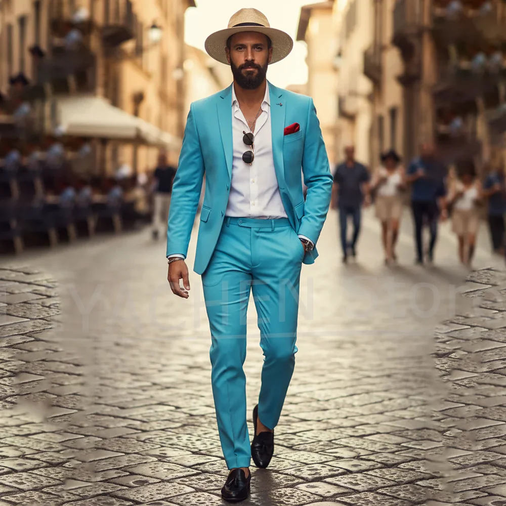 

Men's Suit Two Piece Set Fashion Notch Lapel Smart Casual Gentleman Outfit Chic Single Breasted Party Wedding Slim Fit Suits