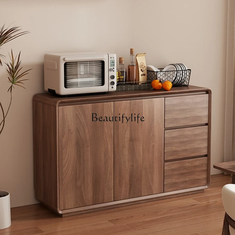 

Nordic dining side cabinet integrated against the wall, kitchen storage, new Chinese living room, walnut storage cabinet
