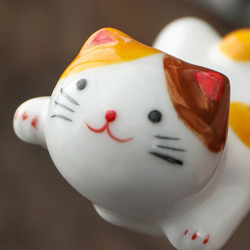 Japanese Style Underglaze Ceramic cute cat Chopstick Holder Tableware Restaurant Simple Oval Spoon Bracket Utensil For Kitchen