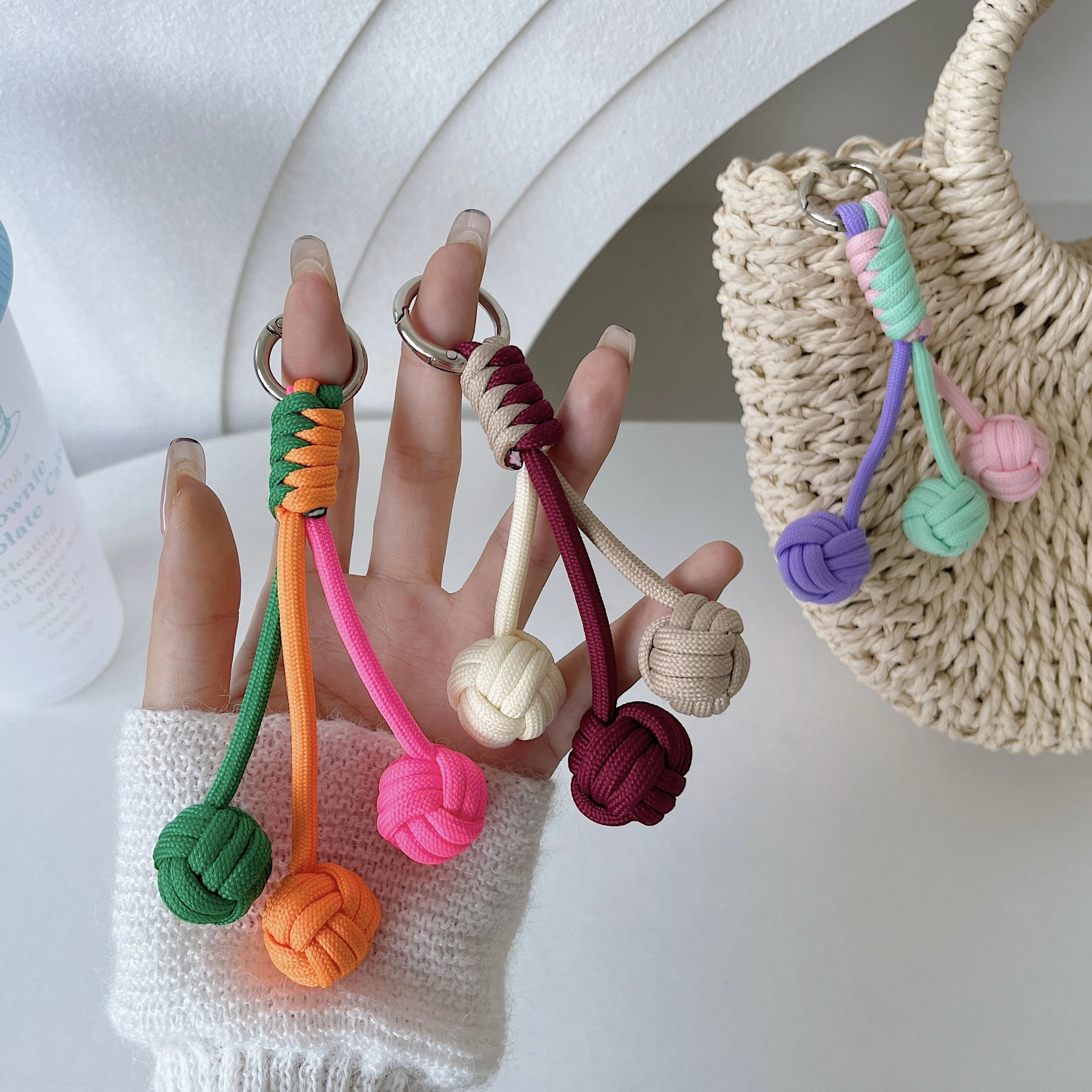 

1pc Colorful Braided Lanyard Keychain for Phone Case Women Anti Lost Knot Rope Strap Car Key Chains Diy Accessories Keyring