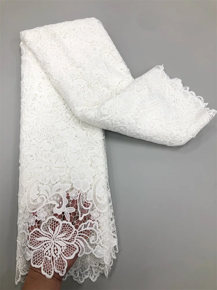 Afrikanischer Luxusstoff 2026 Hochwertige Spitze Wasserlösliche Bestickte Modische Weiche Weiße Spitze 5 Yards – Detail 6