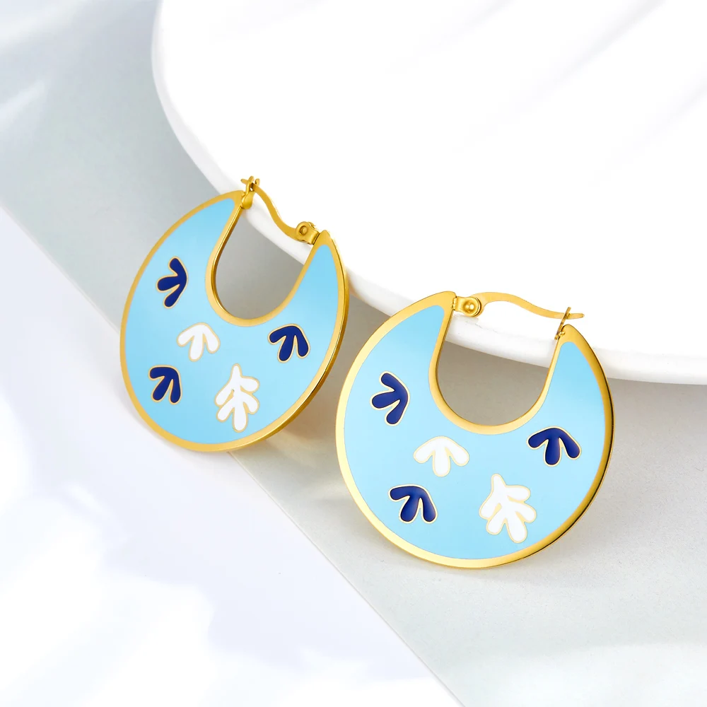 LUXUKISSKIDS Unique Trendy Woman\'s Hoops Earrings Blue Acrylic Green Purple Earrings Hyperbole Jewelry Floral Circles Earrings