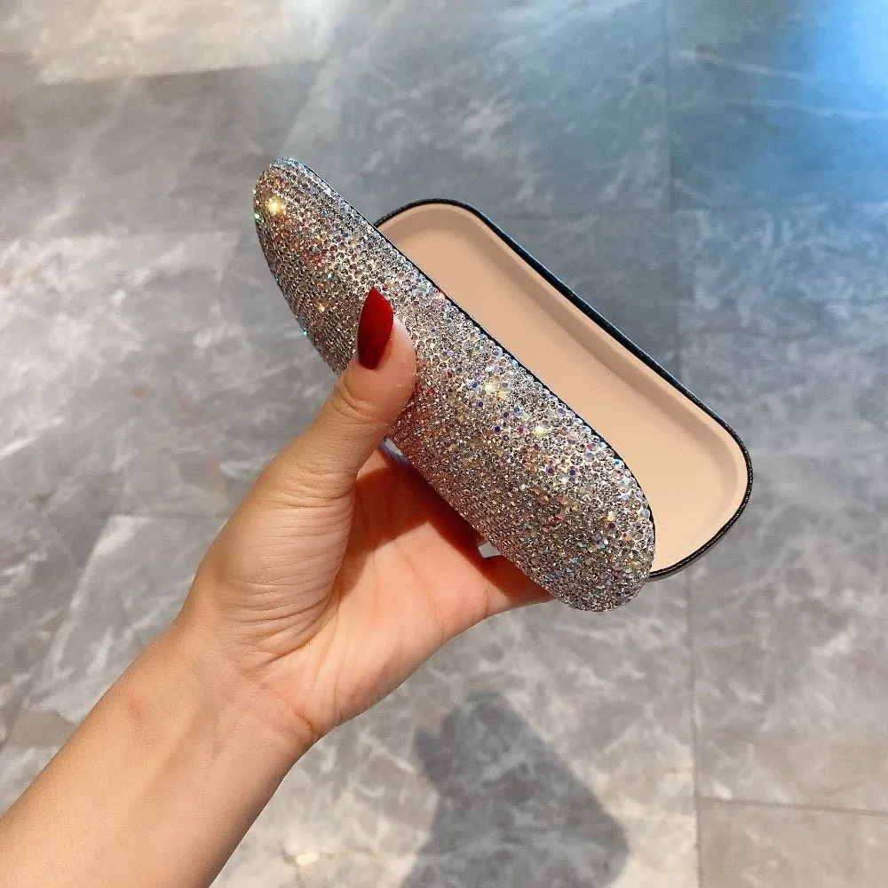 Leather Rhinestone Glasses Case Black Anti-lost Glasses Organizer Eyewear Protector Case Dust-proof Eyewears Storage Box Travel