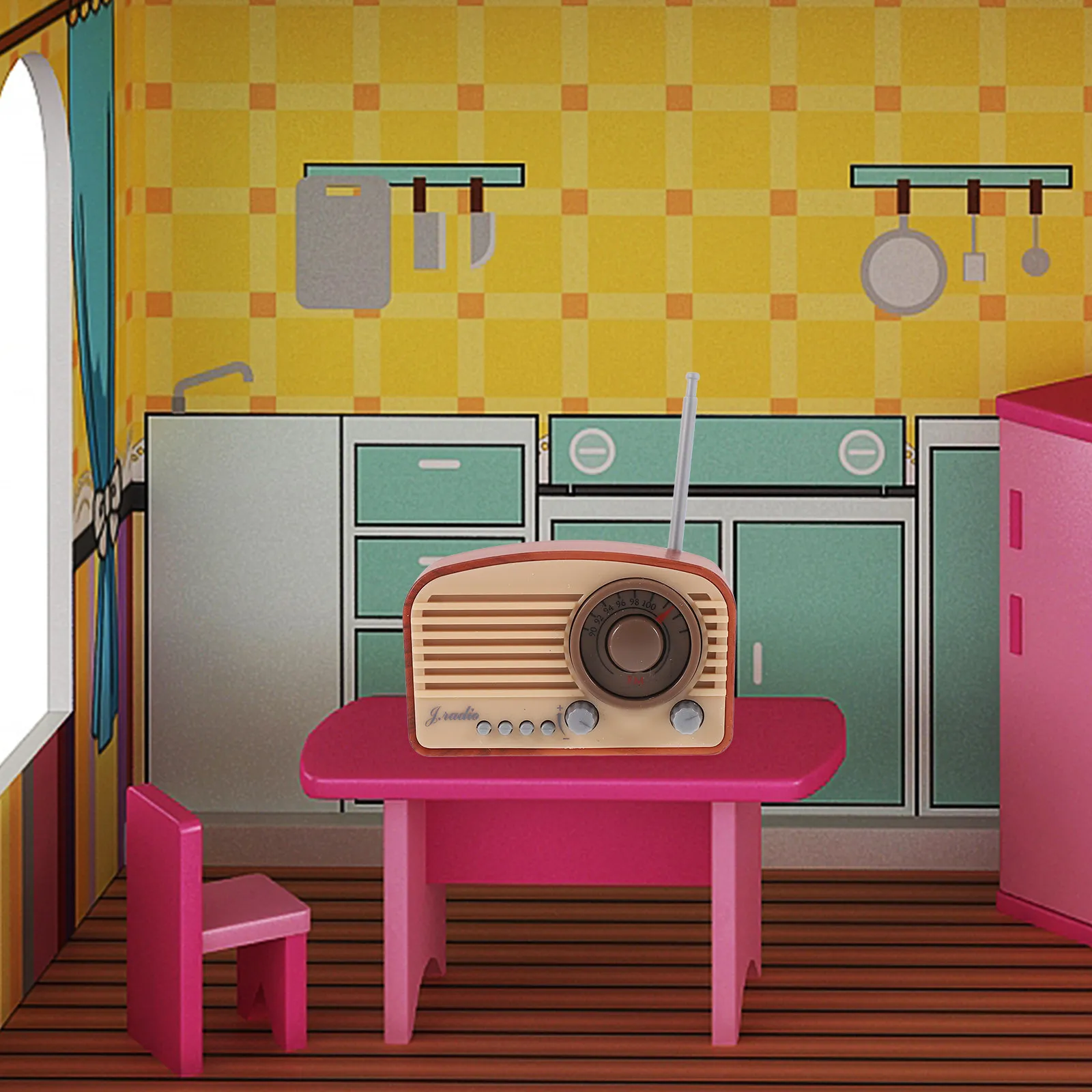 Vintage Style Mini Radio Decor for Mini House Bedroom Desktop Ornament Delicate Plastic Miniature Radio Statue Landscape Layout