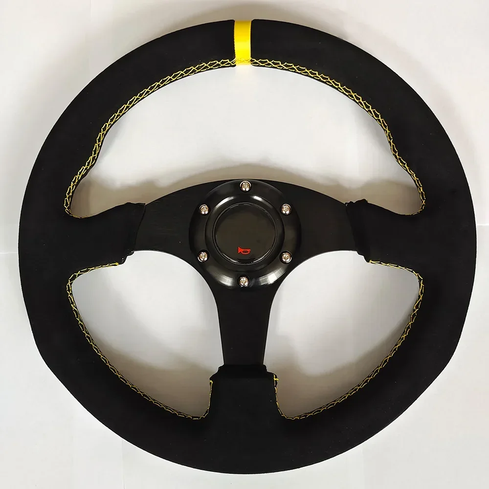 13inch Racing Steering Wheel 330mm Universal Car Game Sports Steering Wheel mo** logo Car Accessories Leather Suede Flat Dish view 5