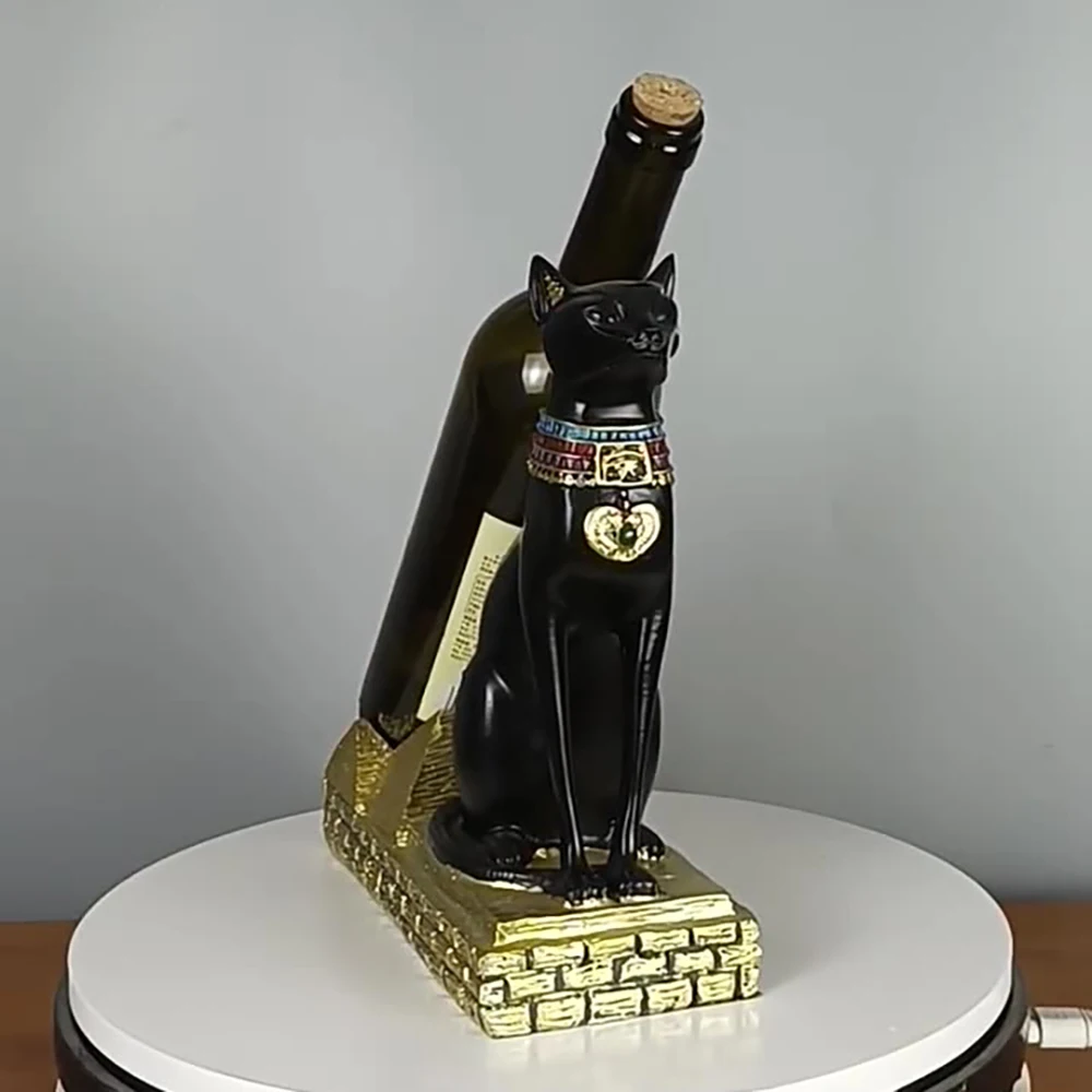 Resin Egyptian Cat God Dog Statues Animal Bottle Holder Egyptian Goddess Cat Decorative Statue Sculptures Wine Rack