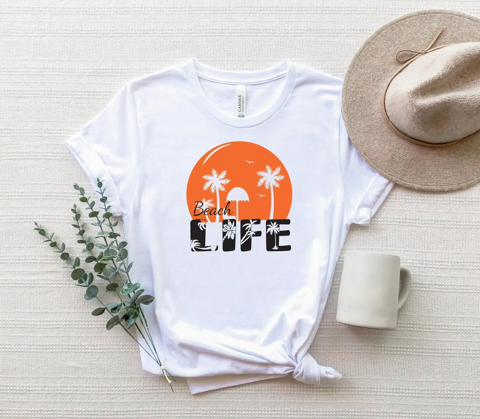 Beach Life T Shirt Summer Palm Tree Vacation Ocean Sun Holiday