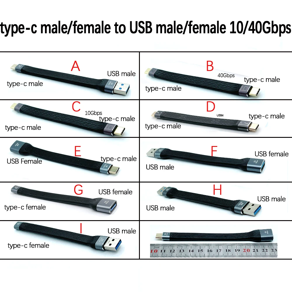 1PC FPC Flat Flex Cable USB Adapter USBC Type‑C USB‑A Male Female Fast Charging Data Transfer Cord 10Gbps 40Gbps USB4 Multi‑spec