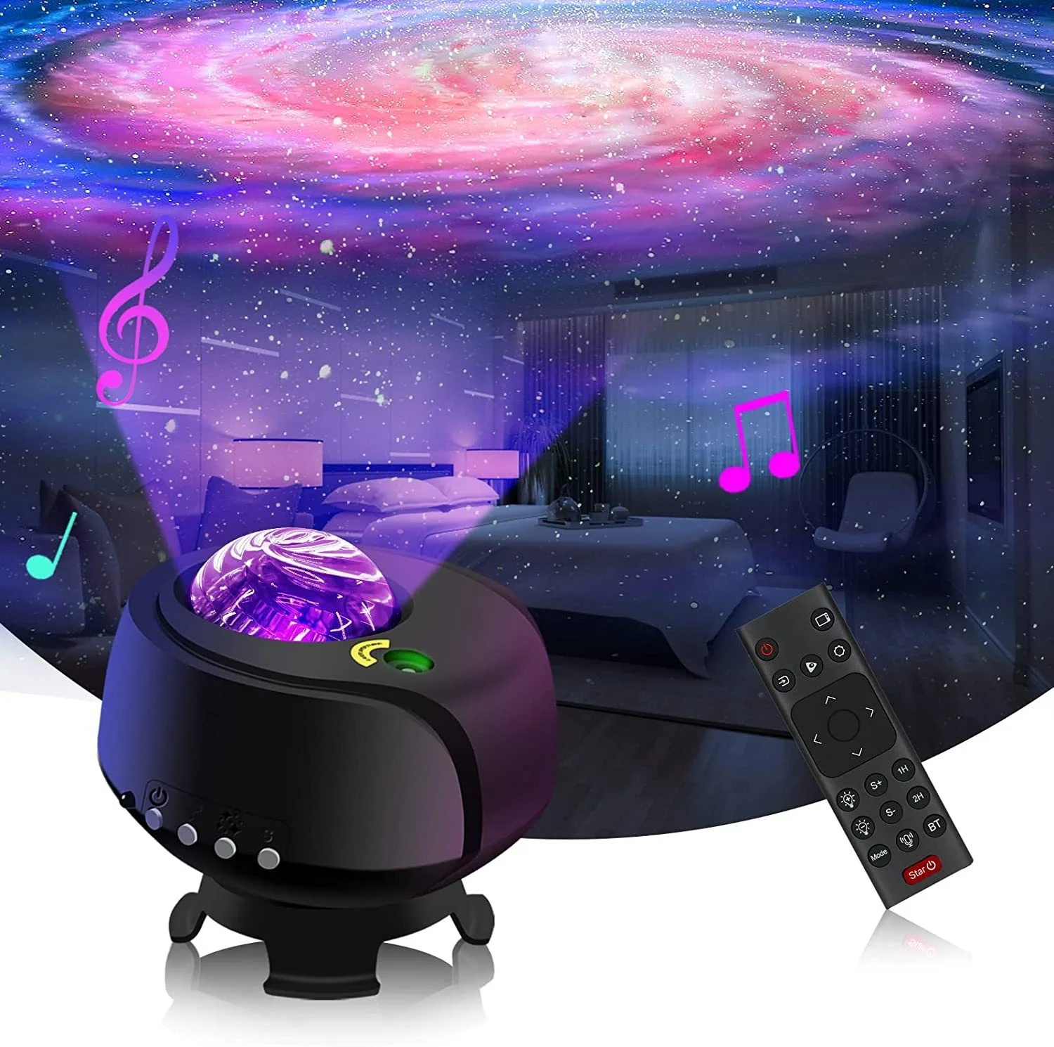 2024 New Color Changing Nebula Aurora Starry Sky Music Star Galaxy Projector Night Light For Home Party Bedroom Gifts