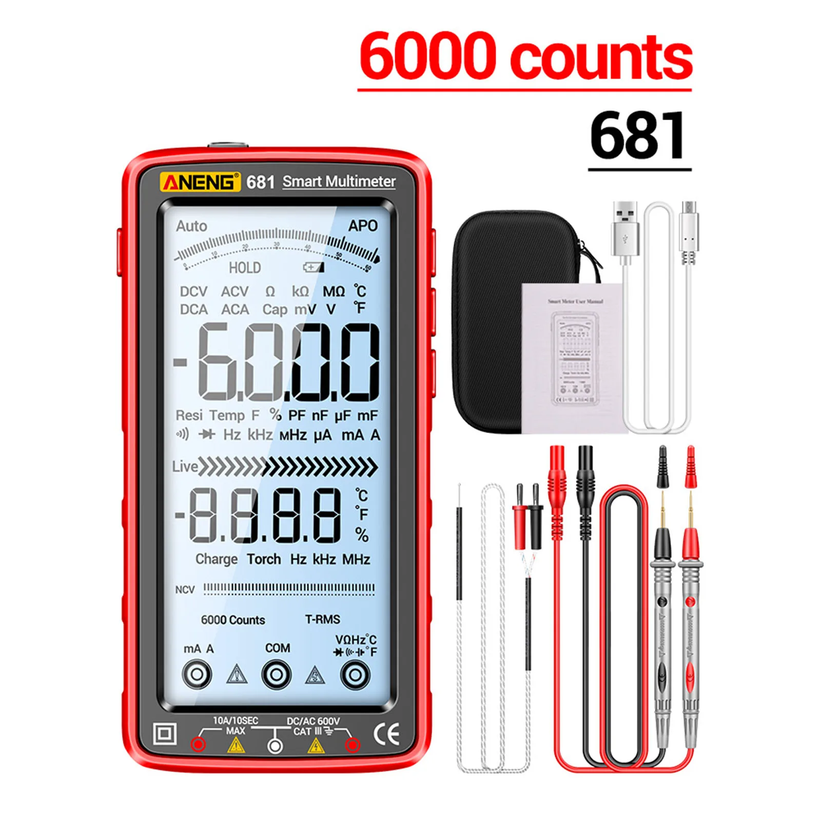 681 Full Screen Digital Multimeter LCD Screen Multimeter USB Li-battery Charging Herramientas Power Tool Sets Taladros