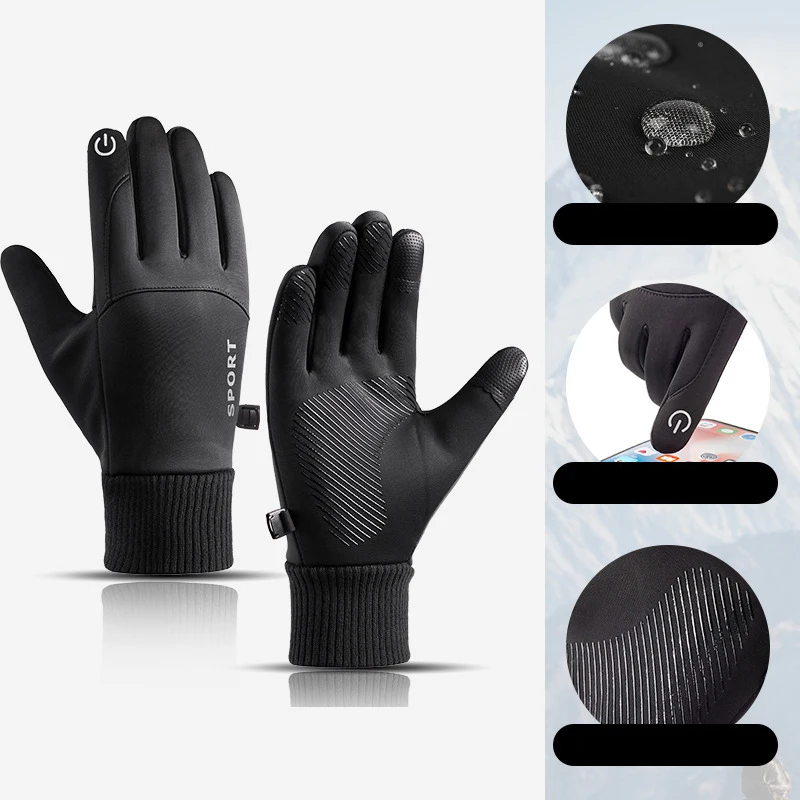 2024 Hot Selling Winter Warm Sports Men's Gloves Touchscreen Driving Ski Windproof Outdoor Waterproof Non-Slip Fleece Gloves