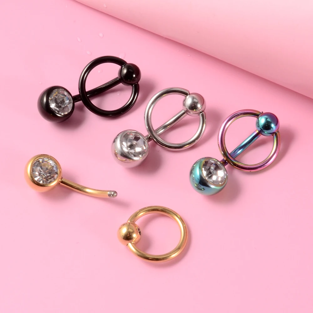 1PC Surgical Steel Navel Piercing Captive Bead Ring Belly Button Retainer Puncture with Gem CBR with Loop Ring Body Jewelry