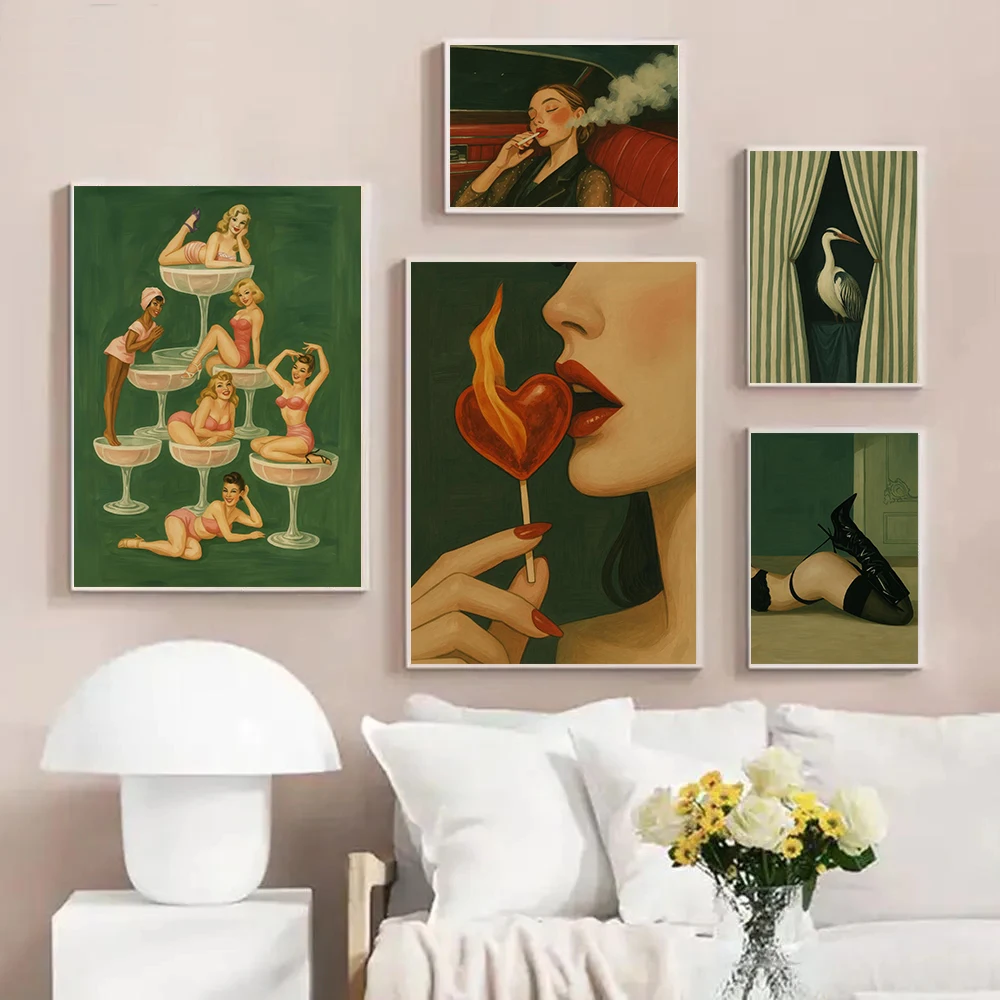 الموضة الحديثة المؤنث الملصقات جريئة الصفاء Vintage الملابس الداخلية يطبع حائط لوح رسم الفن صور ديكور غرفة المعيشة المنزلي #2