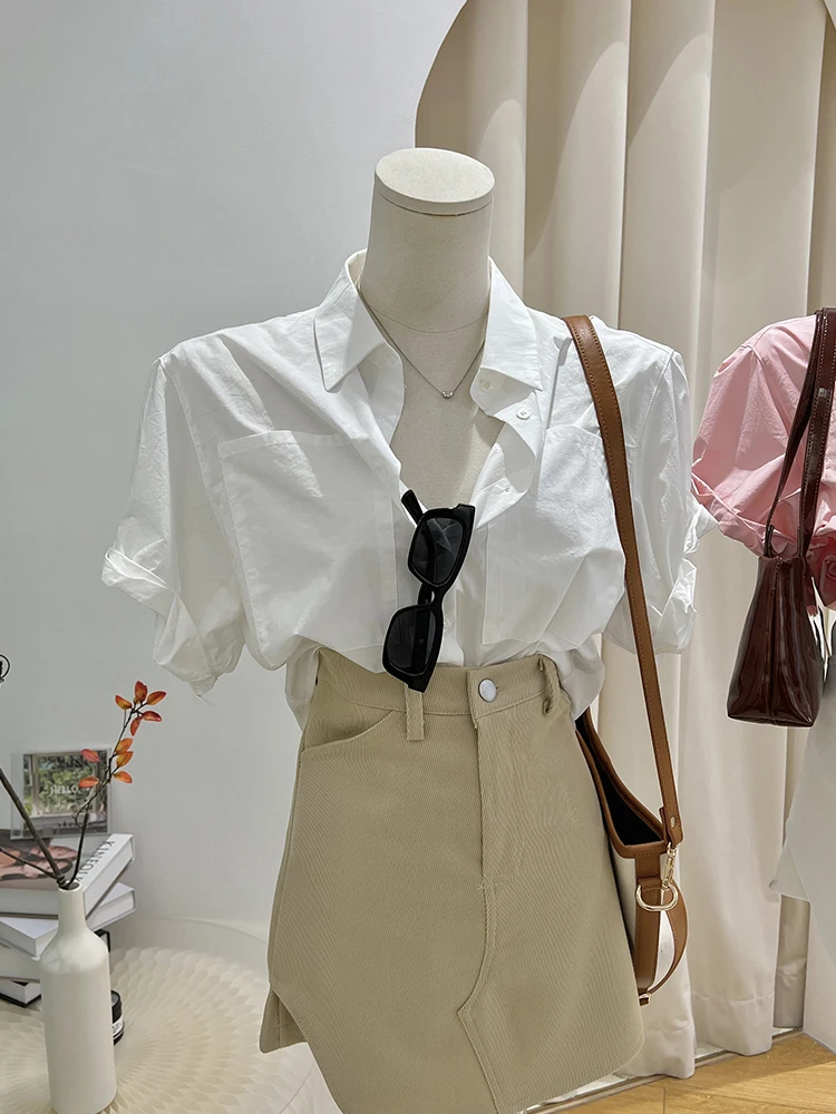 Novo Top Casual Feminino de Algodão Puro, Design Sensacional, Rosa, Solto, Versão Fina de Verão, Estilo Coreano para o Dia a Dia