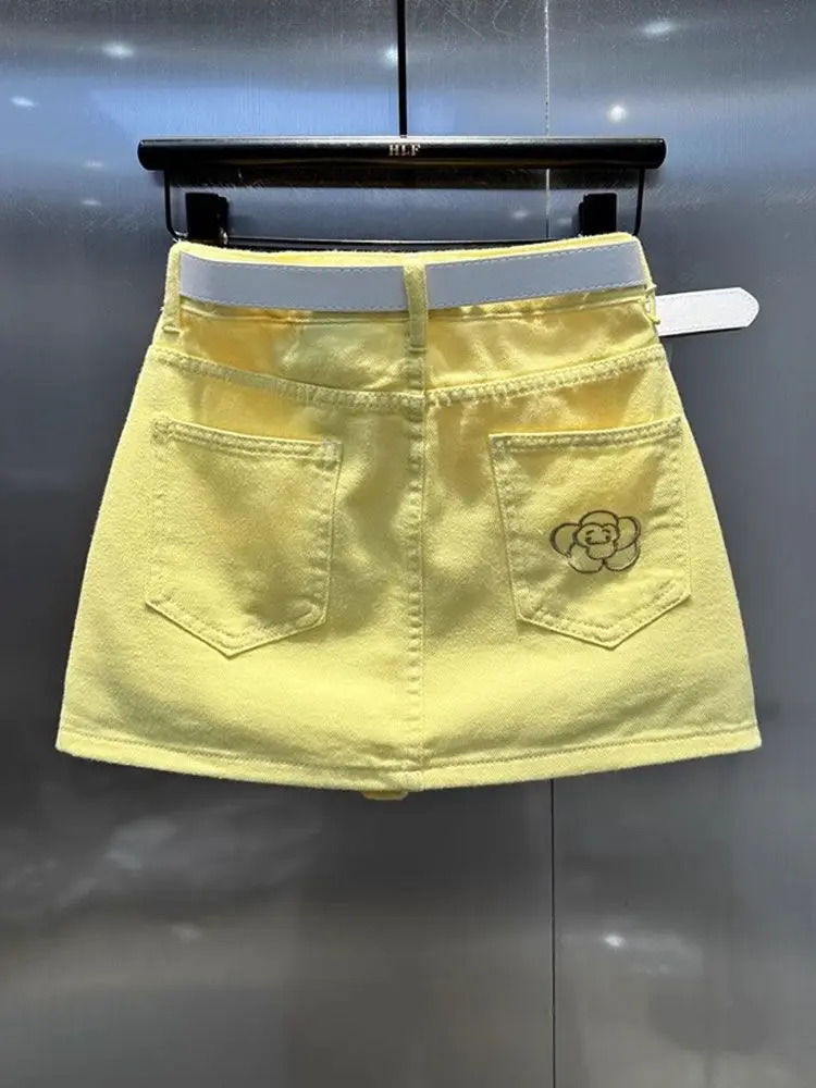 

Korean Sle High Waist Embroidered Denim Skirt Women's Summer New Slimming ort A-Line Skirts Hot Trend