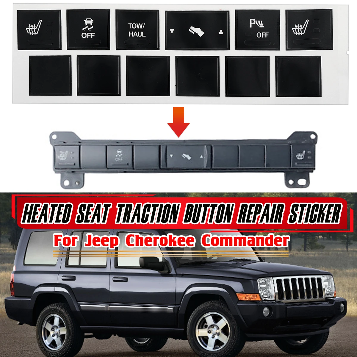 Matte Black Heated Seat Traction Button Repair Sticker Set For Jeep Cherokee Commander