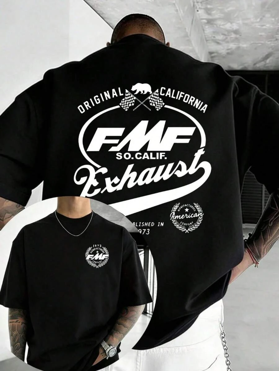 2026 FMF Logo Double-Sided Pattern Men's T-Shirt Motocross-Themed T-Shirt High-Quality Cotton Tees