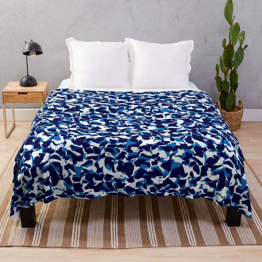 

Designer Blue Camo Throw Blanket Portable Lightweight Blanket for Travel Camping