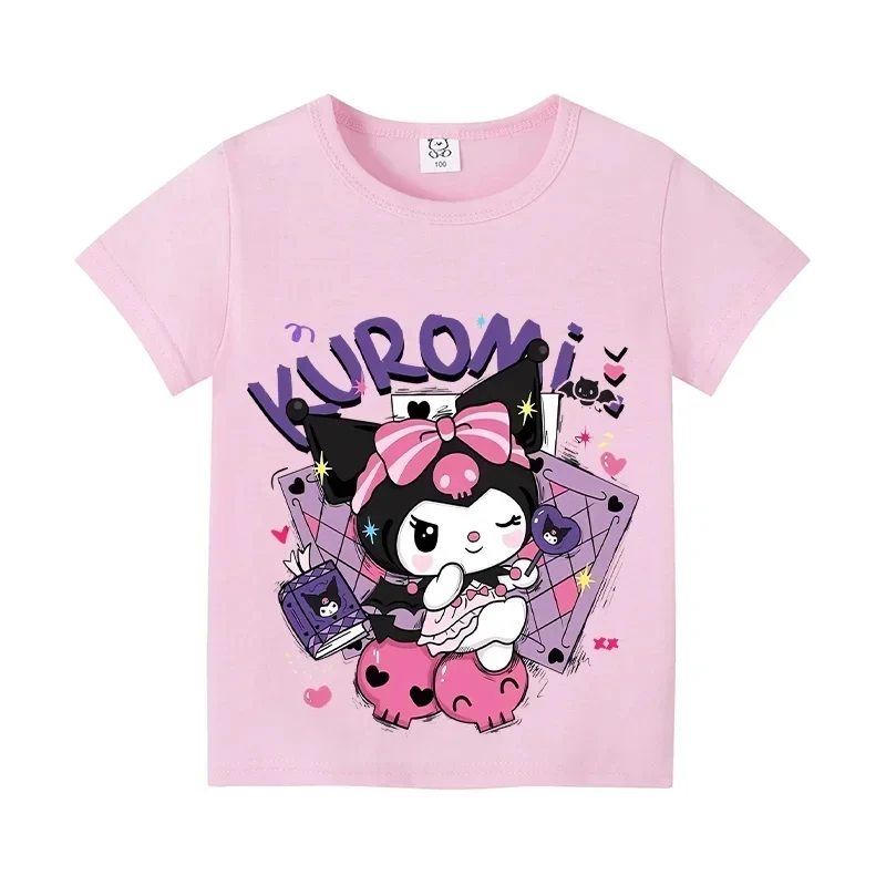 Summer New Pure Cotton Children's T-shirt Sanrio Kuromi Printed Men's Women's Kids Sweet Cool Loose Parent-child T-shirt