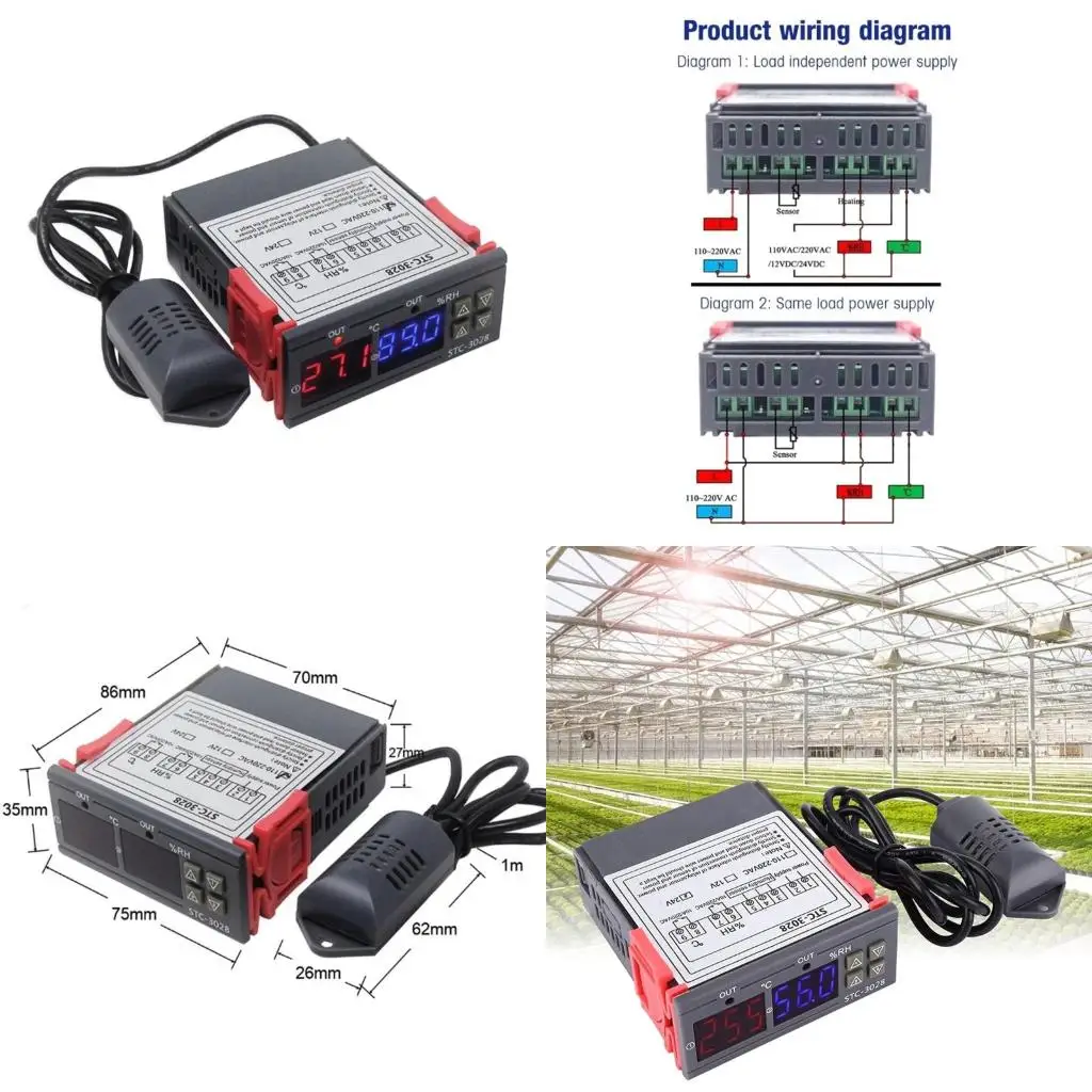 

Двойной ЖК-эмостат-температурный контроль влажности STC-3028 Термометровый гигрометровый контроллер 12 В/24 В/110 В-220 В