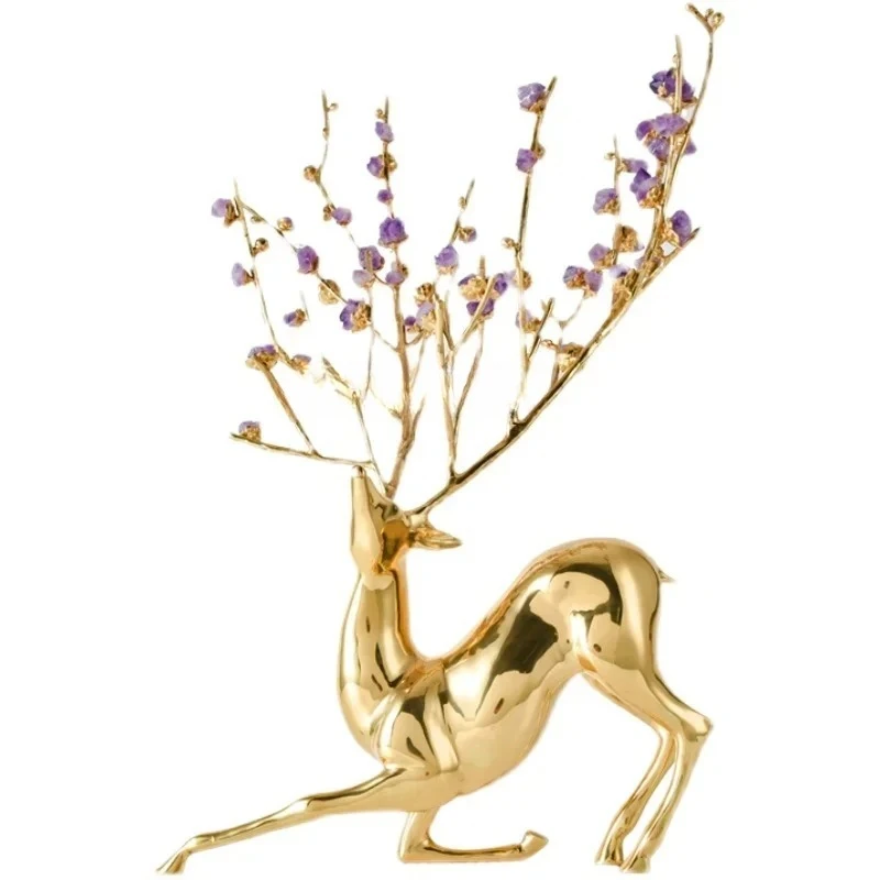 

luxury deer sculpture ornament large floor decoration in the clubhouse next to the TV cabinet in the entrance of theliving room5