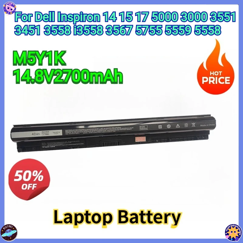

New Replacement Laptop Battery M5Y1K 14.8V 2700mAh for Dell Inspiron 14 15 17 5000 3000 3551 3451 3558 i3558 3567 5755 5559 5558