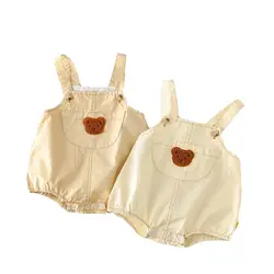 2025 Summer Baby Romper for 0 - 2 Years Old Bear Embroidered Open Crotch Infant Clothes, Lightweight and Adorable Overall Style