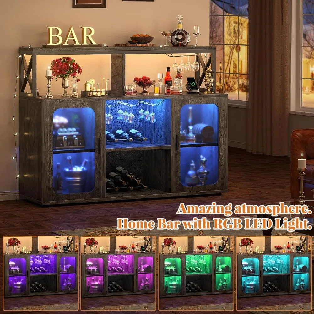 Barsch rank mit Steckdosen, Schnaps schrank mit LED-Leuchten und Glas halter, Aufbewahrung buffet Schränke Kaffee bar Schränke