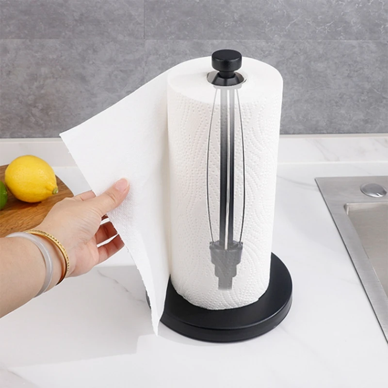 Paper Towel Holder Countertop With Damping Suitable For Kitchen Bathroom (Black)