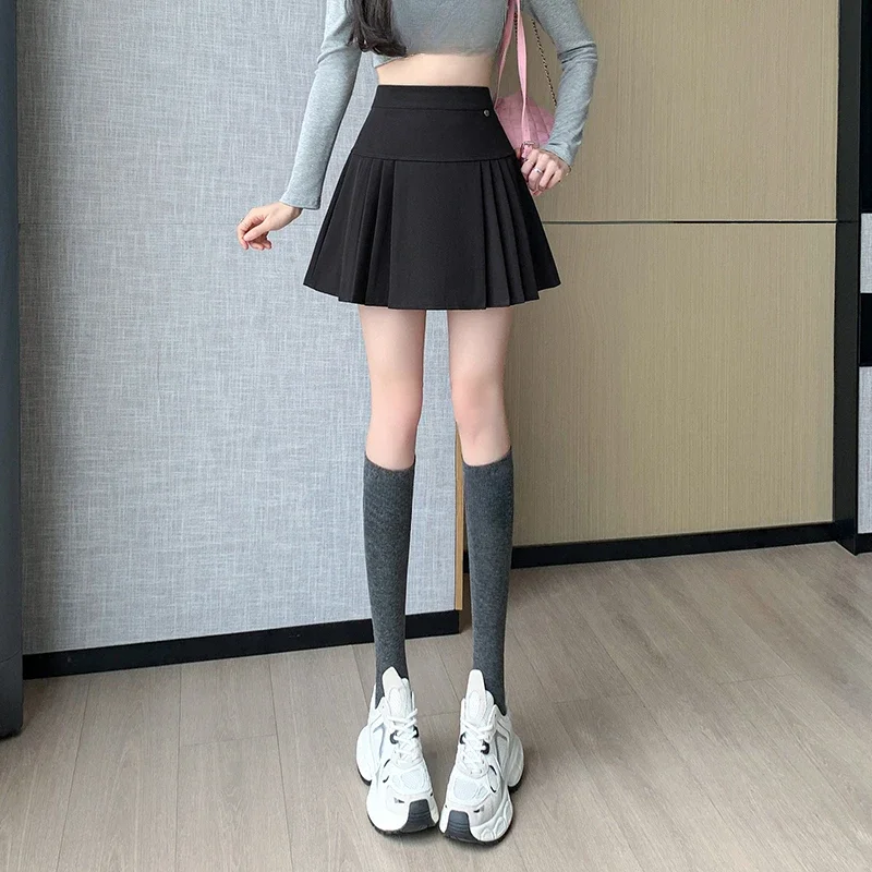 Seoulish Sweet Pleated Skirts for Women 2025 New Summer Elegant Solid Office Lady Style Casual High Waist Women's A-line Skirts