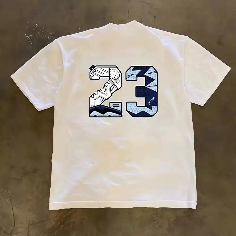 S-3XL Oversized Loose Fit Unisex Crew Neck 100% Cotton Short Sleeve T Shirt White Back Print Abstract Number 23 Sneaker Camo Patchwork Filled Graphic Retro Sports Hip Hop Streetwear Casual Basic Loose Top For Men Women Daily Fashion Wear