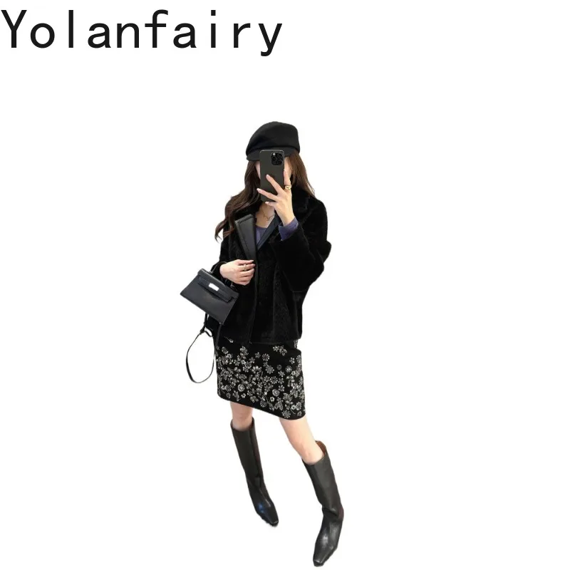 YOLANFAIRY Reversible High-end Real Fur Coats Woman Luxury Winter High Quality 100% Natural Sheepskin Shearling Short Jacket