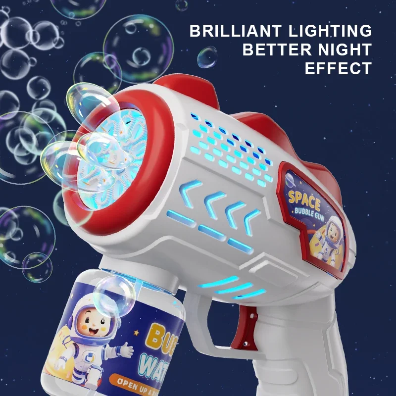 Space Astronauts Volautomatisch Bubble Gun Rocket Bubbles Machine Automatische blazer met Bubble Liquid Toy voor kinderen Bubble Gift