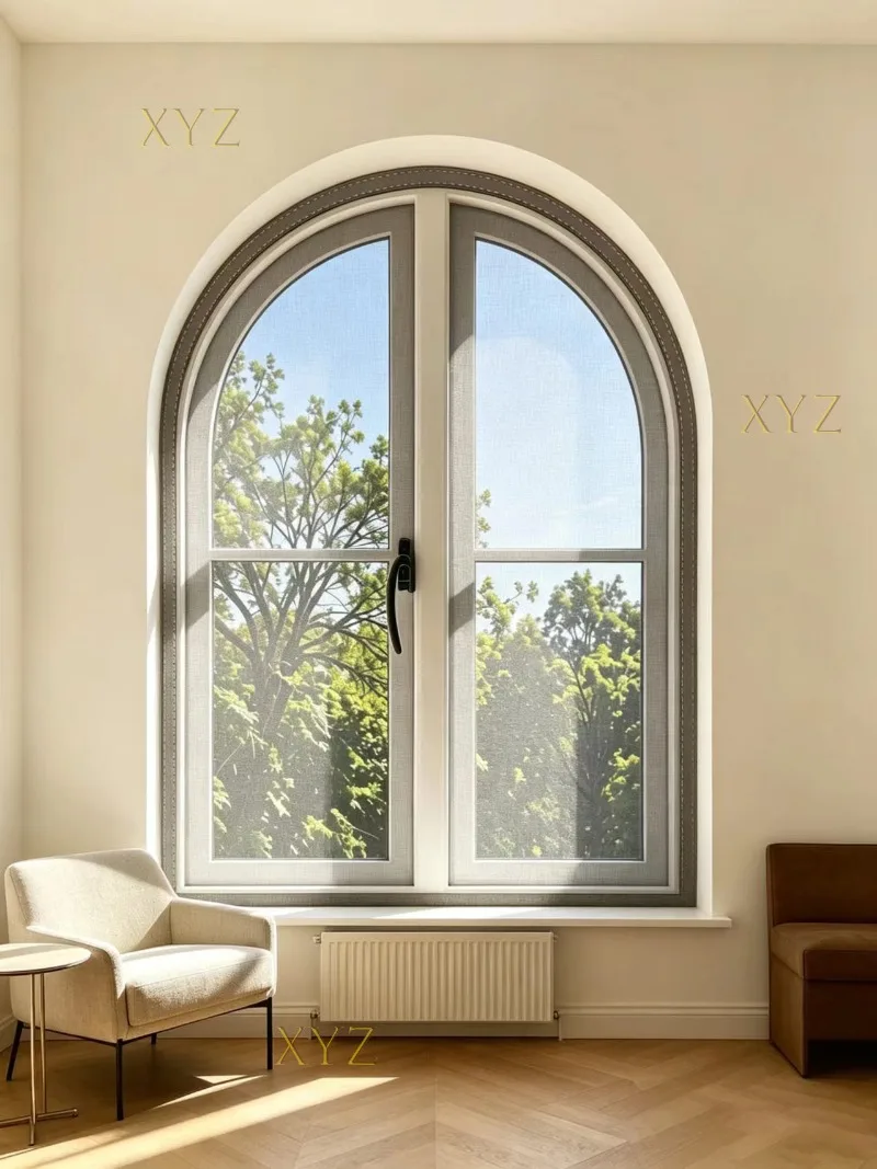 The latest customizable gray arched full page mosquito and fly proof invisible screen window without the need for punching holes