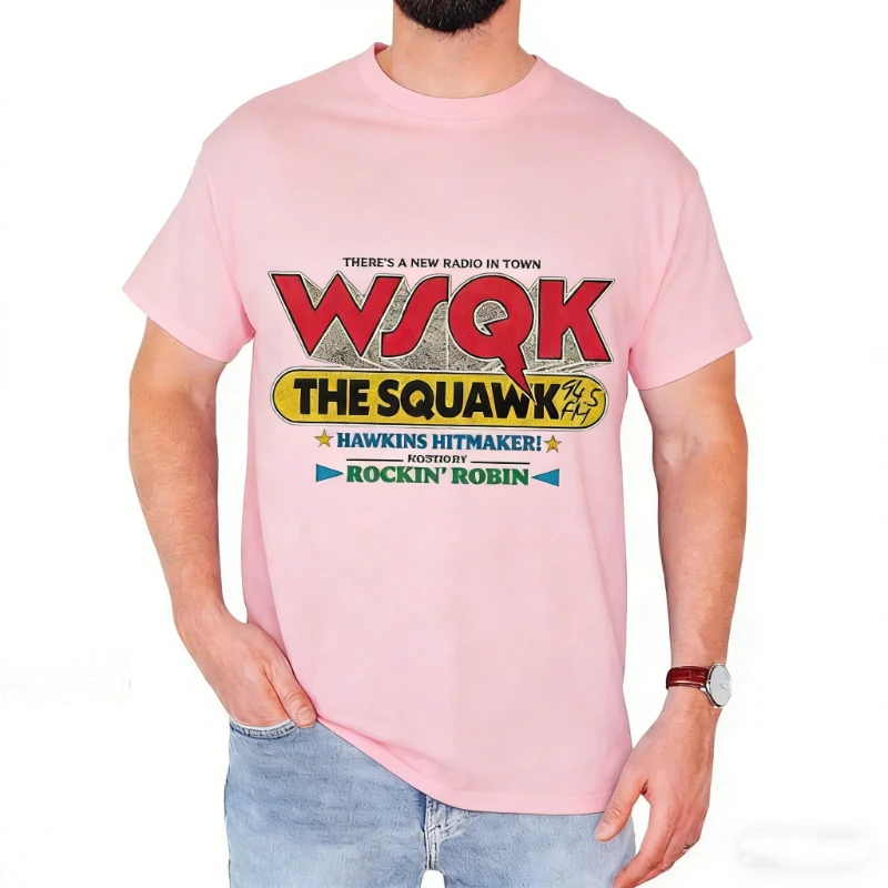 Vintage WSQK The Squawk 94.5 FM Radio Unisex T-Shirt Streetwear High Quality Cotton Regular Short Sleeve Printed T-shirt Tops