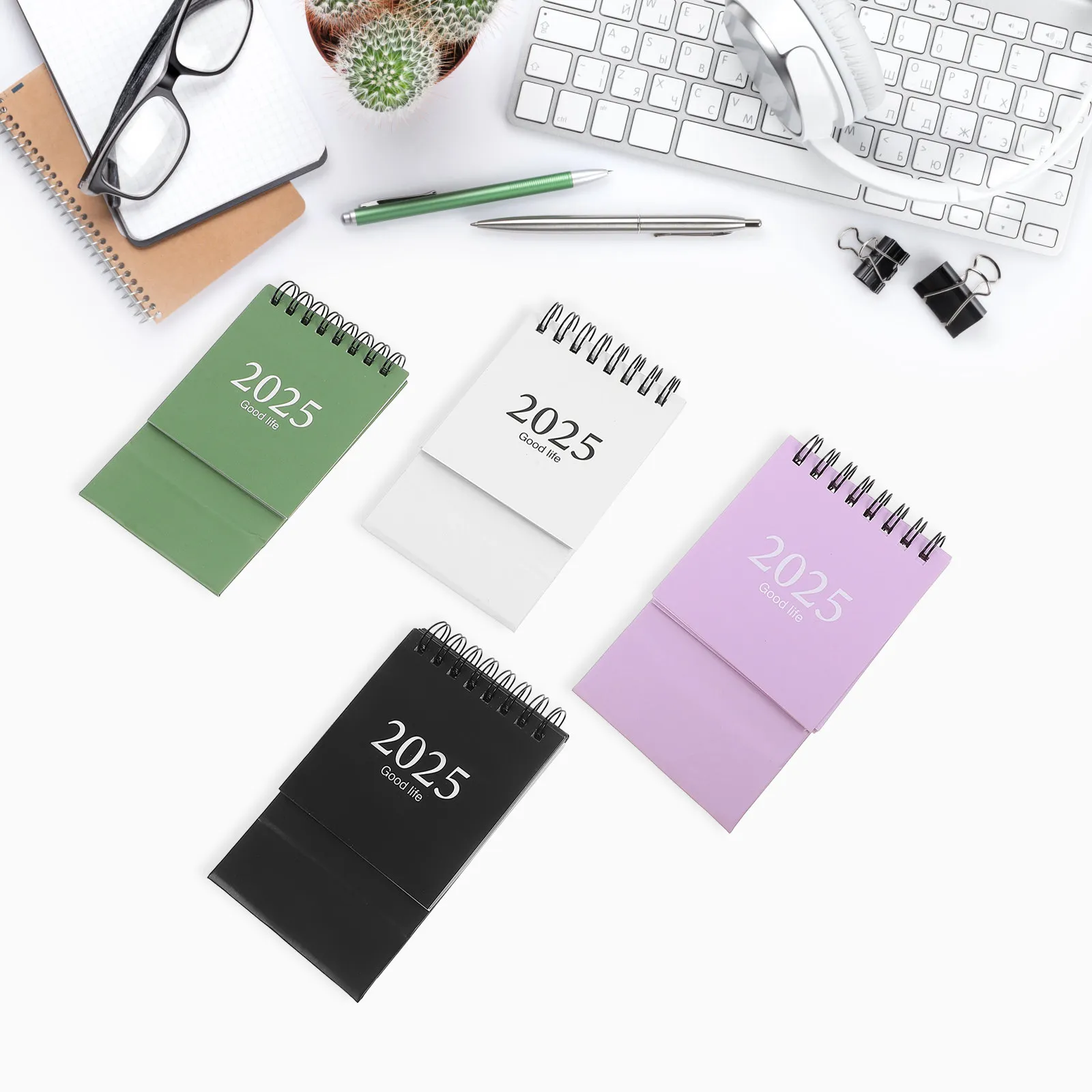

4Pcs Mini Desk Calendar Set English Version Pocket Size Minimalist Design Standing Flip Desktop Calendar Office Table Planner