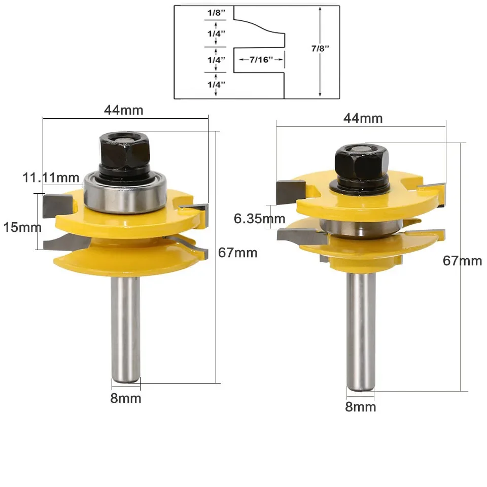 2 Bit Rail and Stile Router Bit Set - 8