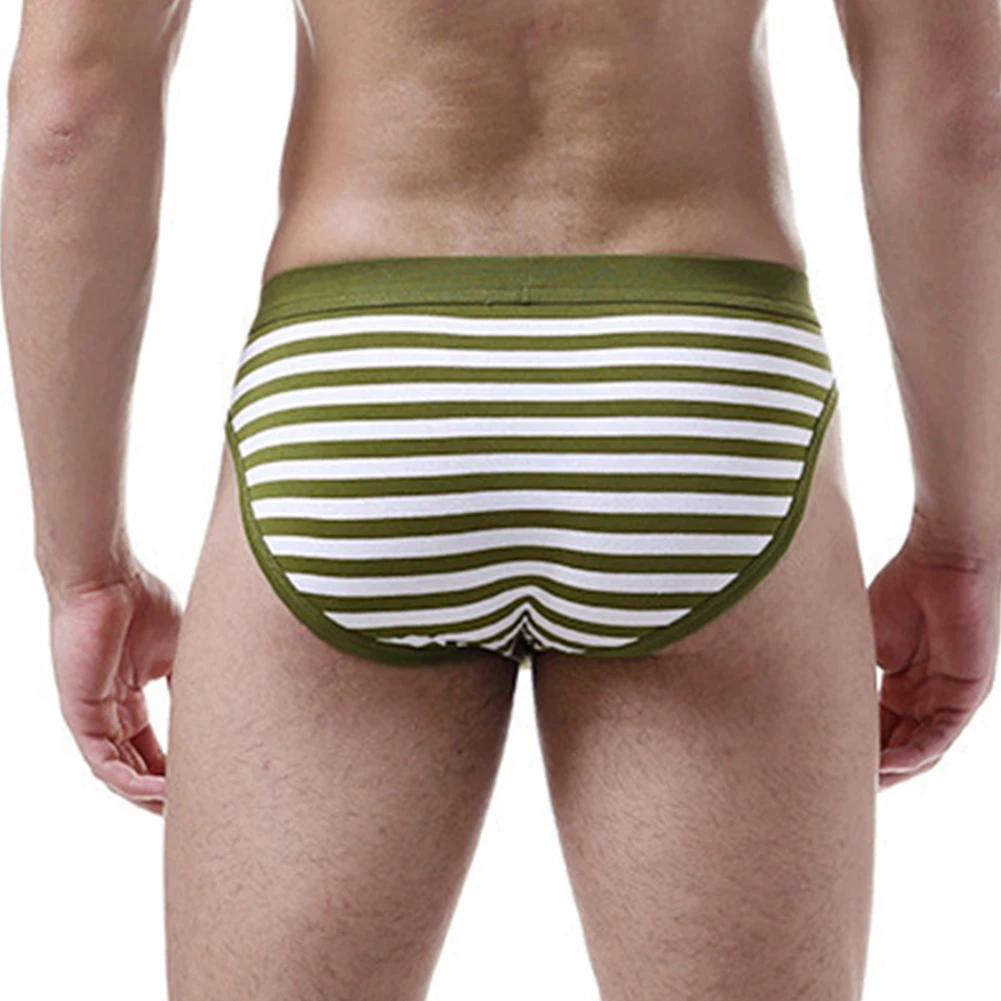 Striped Briefs Men Sexy Breathable Cotton Pouch Underwear Bikini Middle Waist Underpants Men\'s Swimming Sleep Bottoms Trunks