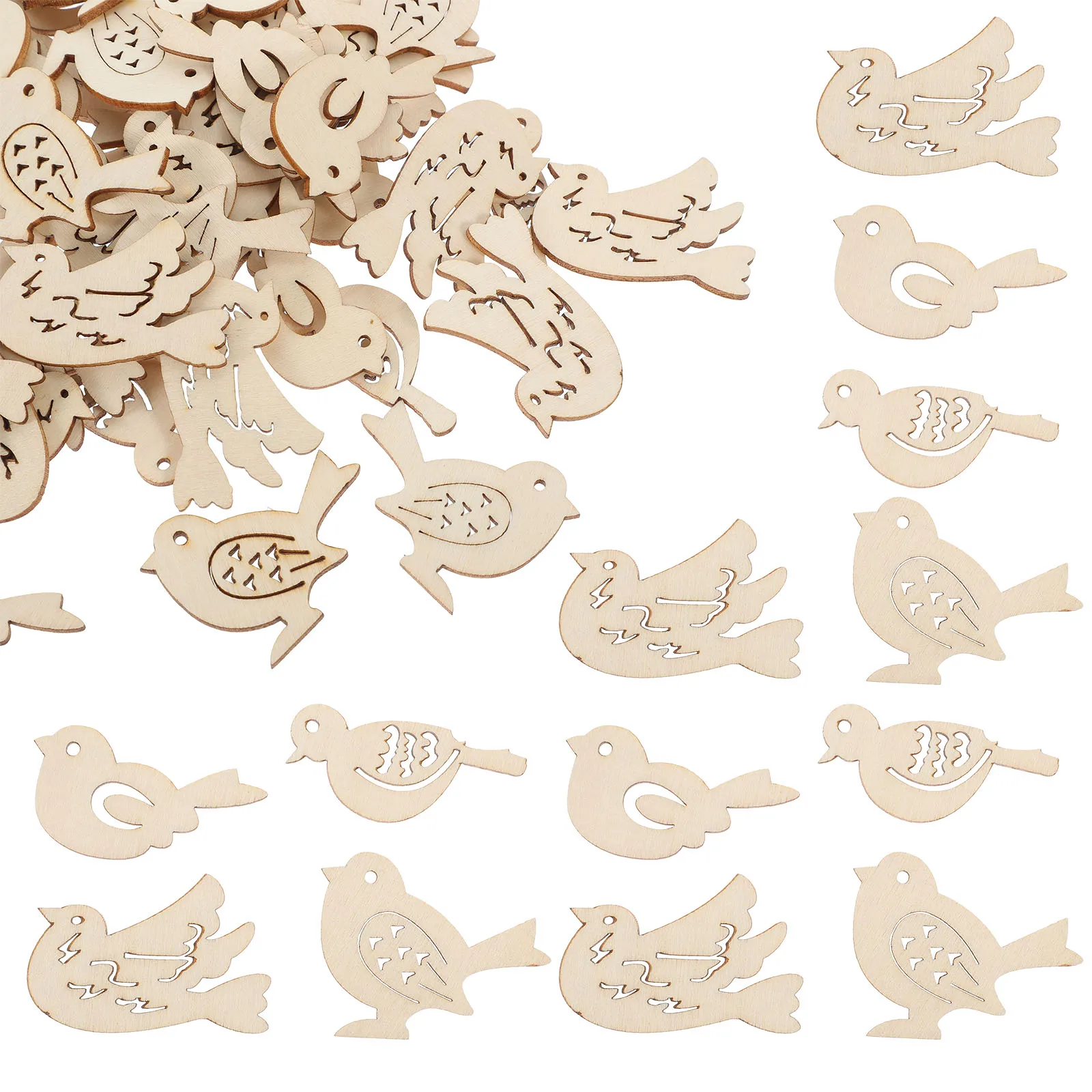 

50pcs Wooden Bird Shaped Slices Diy Craft Decor Hollow Out Pendant Blank Ornaments Unfinished Wood Pieces Party Home Wedding
