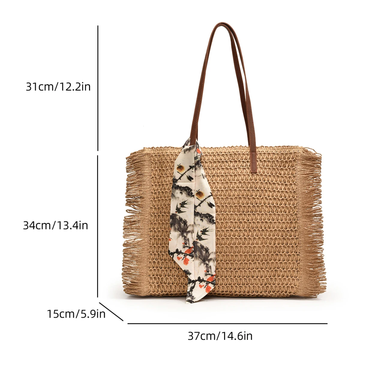 Fashion Tassel Shoulder Bag Female Designer Beach Bag Handmade Straw Woven Handbag Large Capacity Summer Travel Bag Tote Khaki