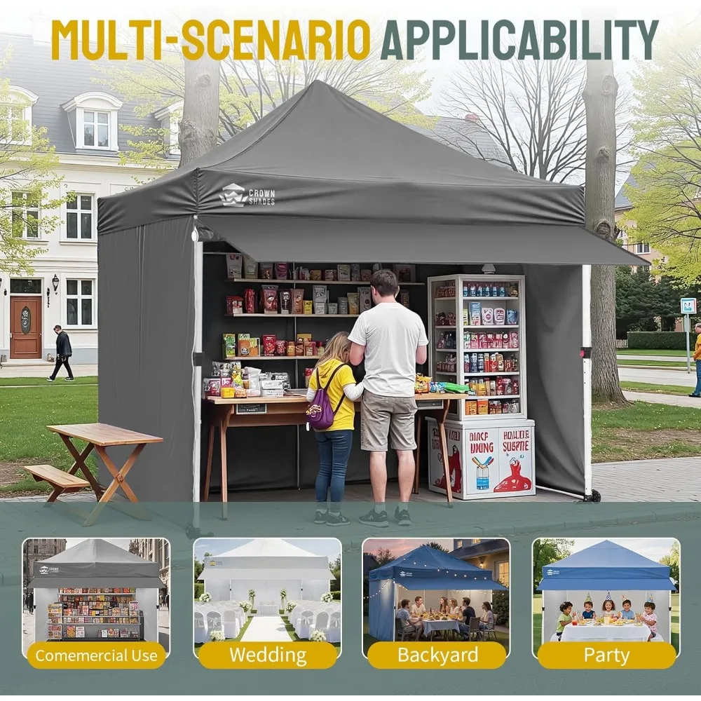 

10x10 Pop Up Canopy Tent with 4 Sidewalls, Instant Commercial Tent with 1-Person Setup Patended Centerlock